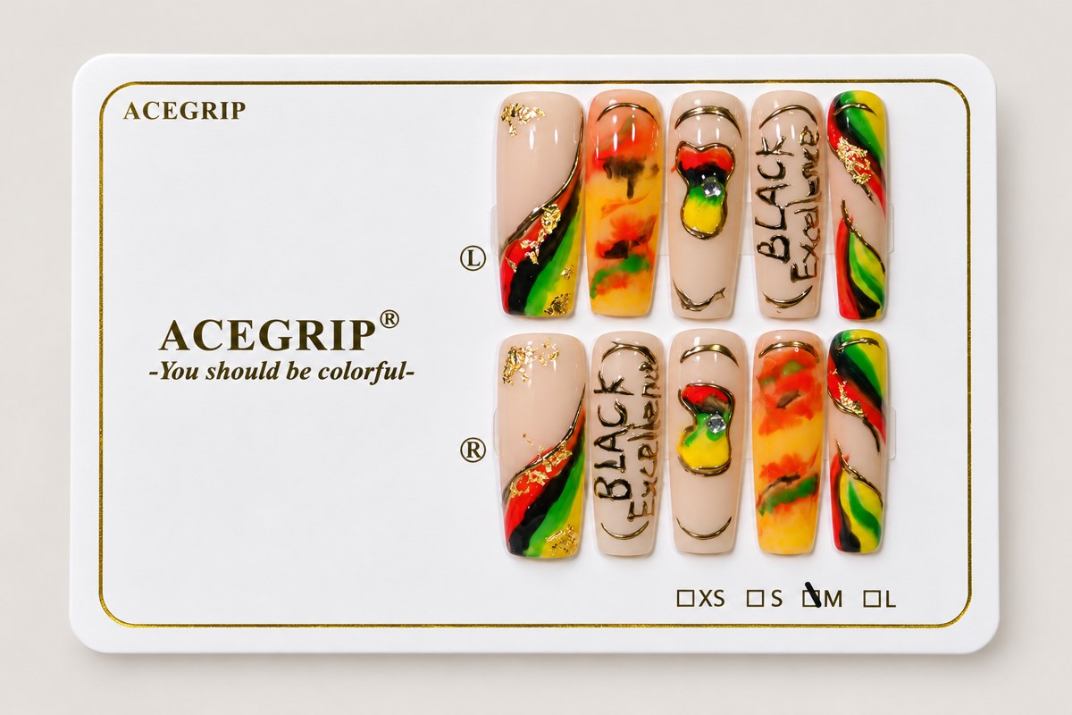 ACEGRIP Blush Stripes, style DC6027, complete 10-nail set on its presentation card