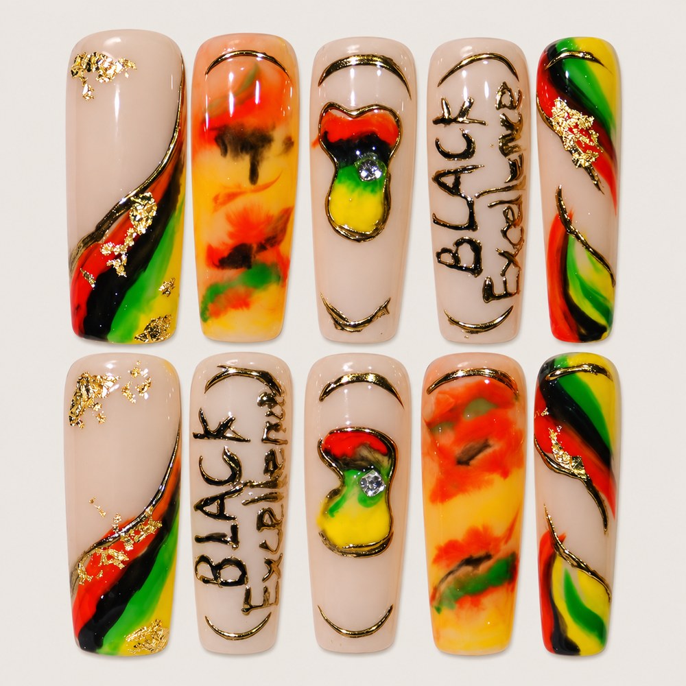 Blush Stripes - Peach Nude Striped & Graphic Lettering Press-On Nails