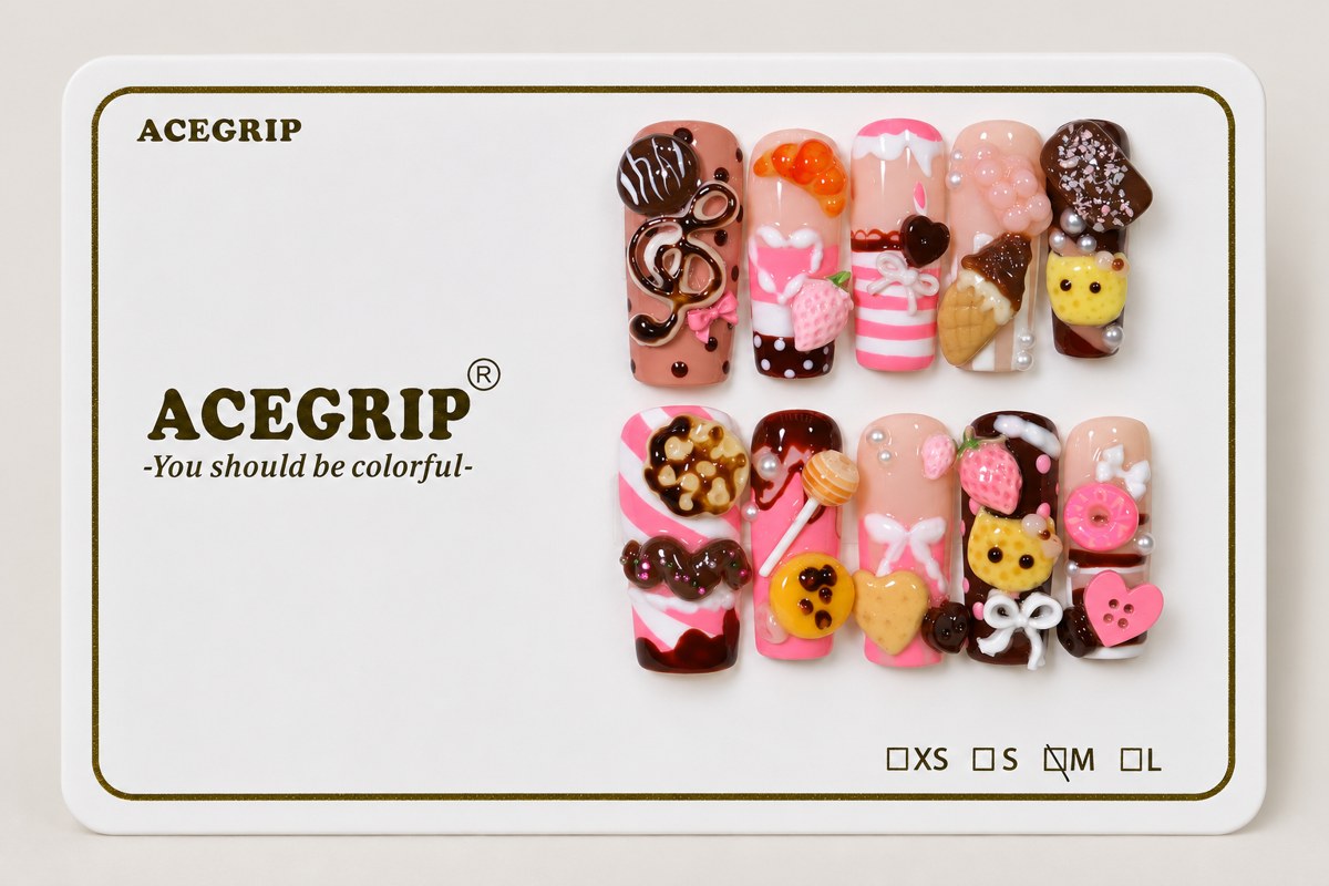 ACEGRIP Rose Candy Bow, style DC6029, complete 10-nail set on its presentation card