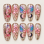 ACEGRIP Rose Butterfly press-on nails in pink, blue, cream, and gold tones, with butterfly motifs, style DC6037