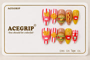 ACEGRIP Scarlet Diner Stripes, style DC6042, complete 10-nail set on its presentation card