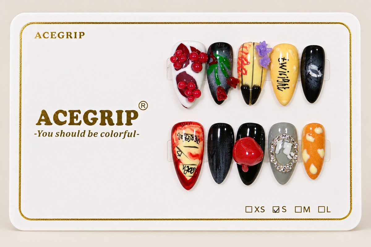 ACEGRIP Onyx Cherry, style DC6044, complete 10-nail set on its presentation card