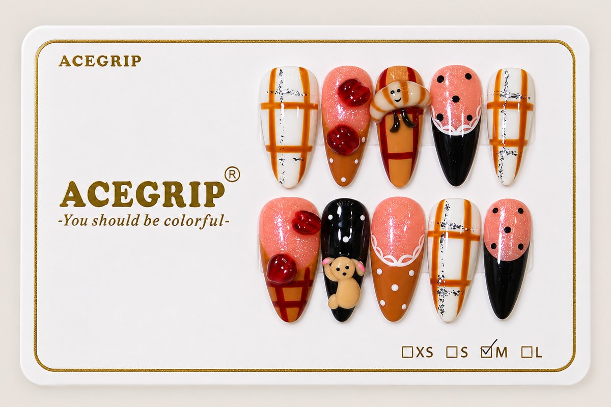 ACEGRIP Blush Check Companions, style DC6047, complete 10-nail set on its presentation card