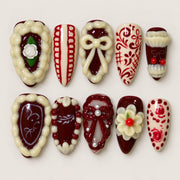 ACEGRIP Scarlet Cameo press-on nails in red, white, and cream, with ornamental frames, style DC6048