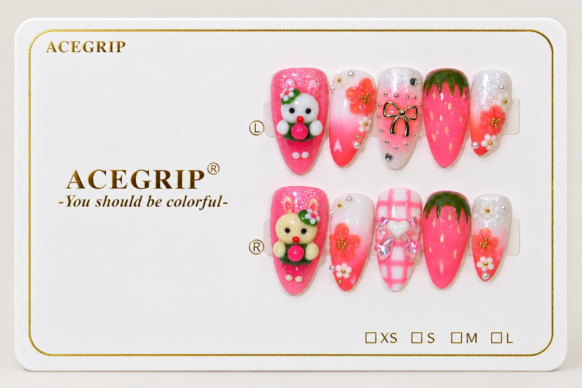 ACEGRIP Rose Berry Companions, style DC6050, complete 10-nail set on its presentation card