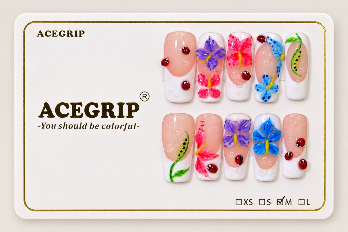 ACEGRIP Blush Petal Ladybug, style DC6059, complete 10-nail set on its presentation card