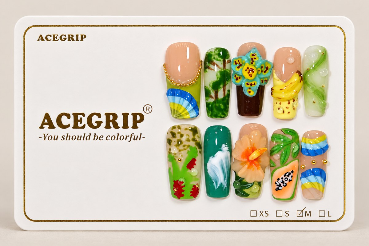 ACEGRIP Blush Banana, style DX7001, complete 10-nail set on its presentation card