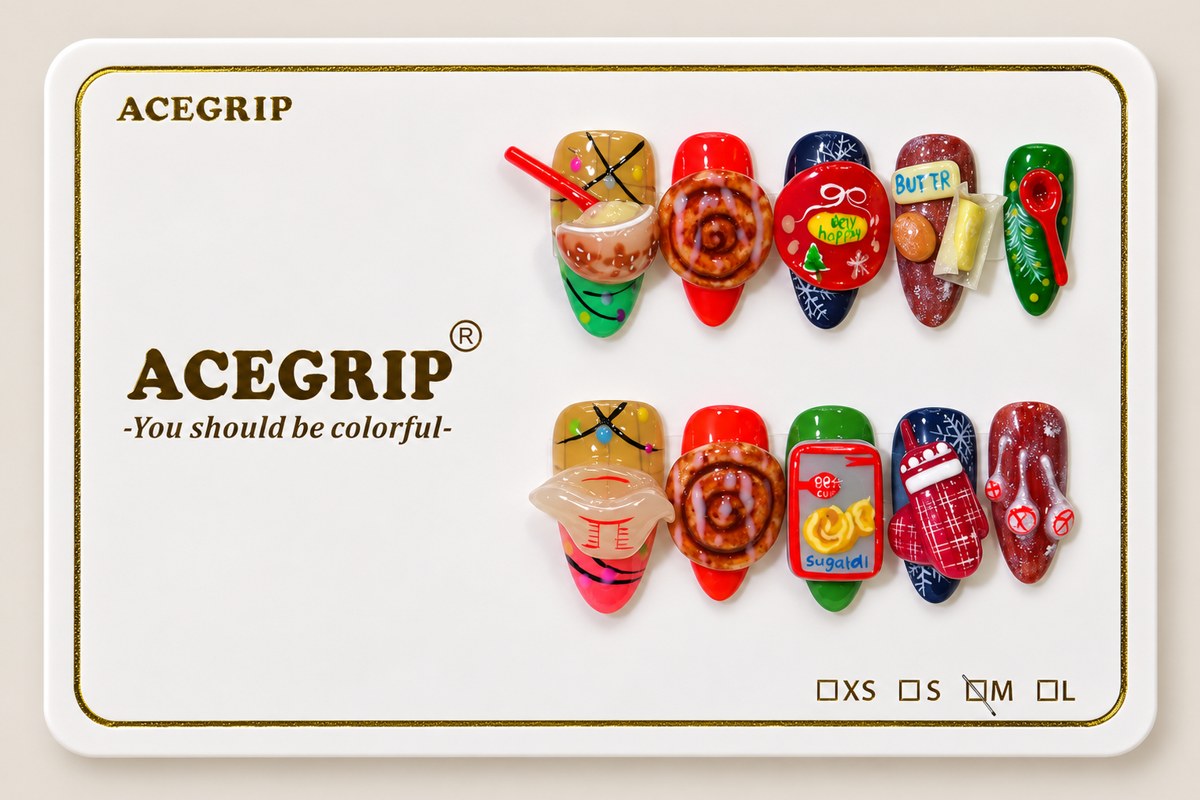 ACEGRIP Scarlet Refreshments, style DX7007, complete 10-nail set on its presentation card