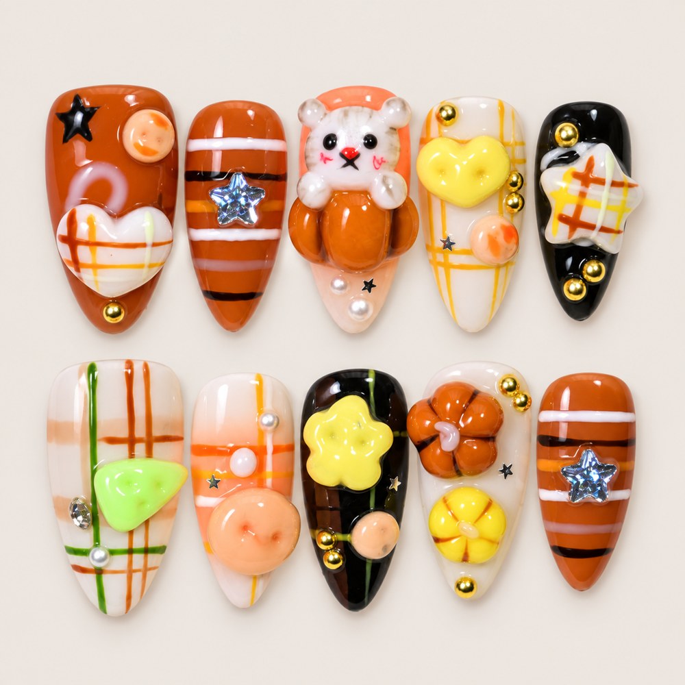 Cocoa Blossoms - Brown Floral & Animal Press-On Nails