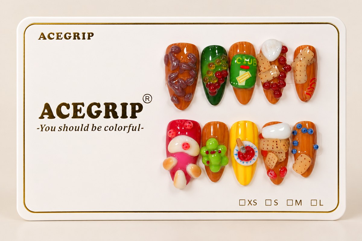 ACEGRIP Cocoa Confections, style DX7011, complete 10-nail set on its presentation card