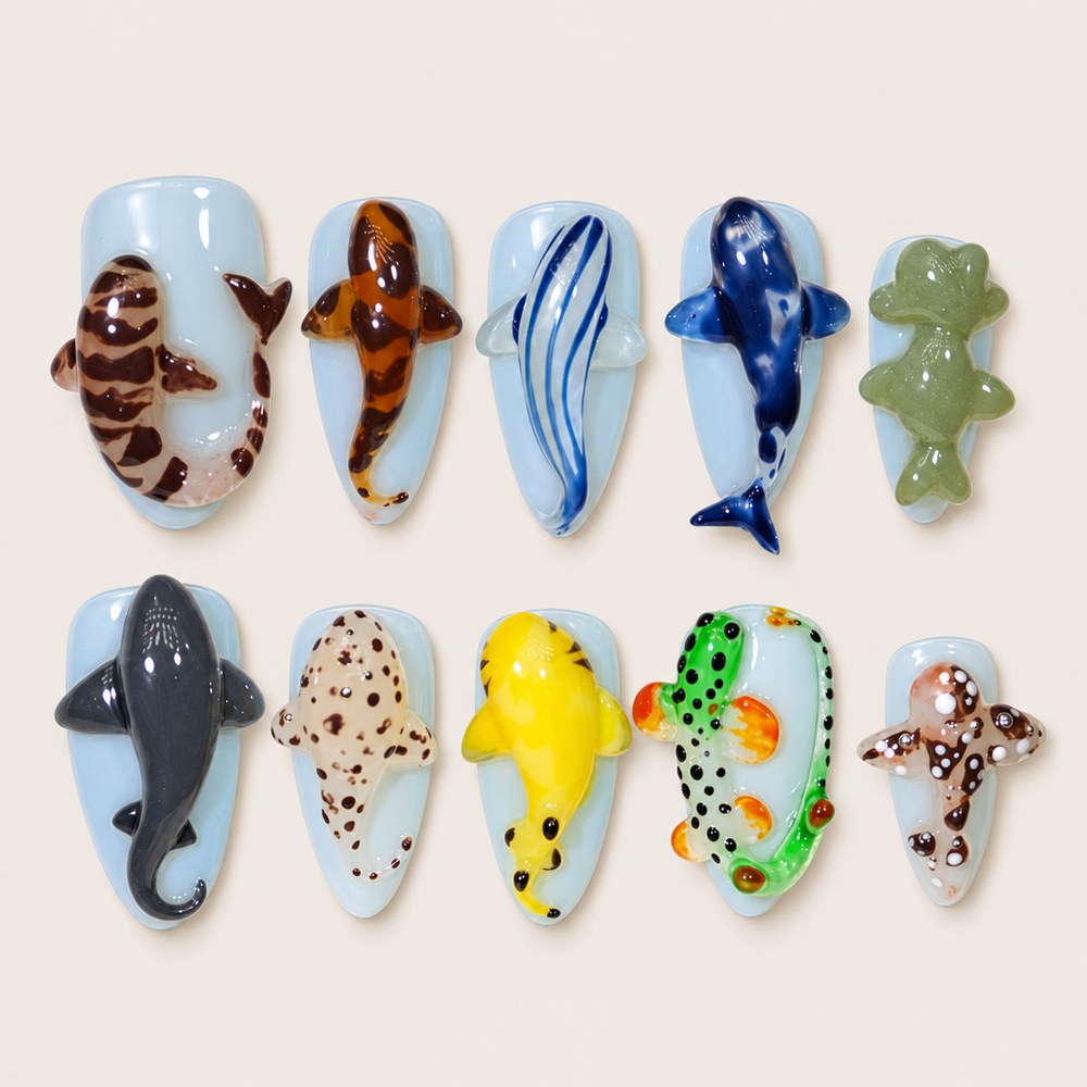 Azure Seaside Fish Tales - Blue Ocean & Fish Press-On Nails