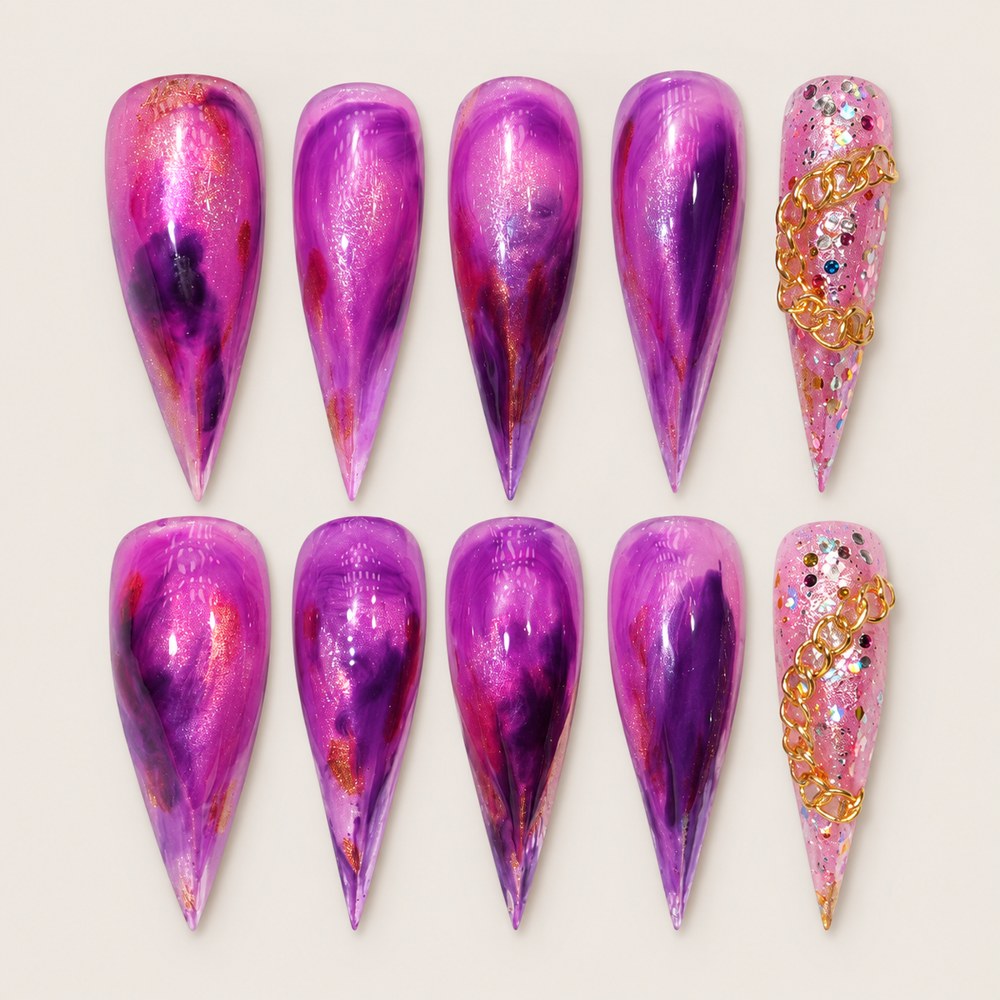 Rose Gleam Marble - Pink Marbled Swirls Press-On Nails
