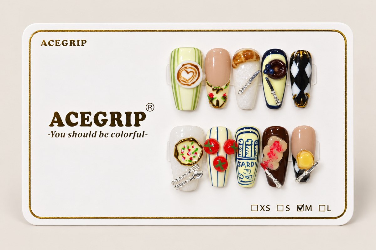 ACEGRIP Cream Diner, style DX7021, complete 10-nail set on its presentation card