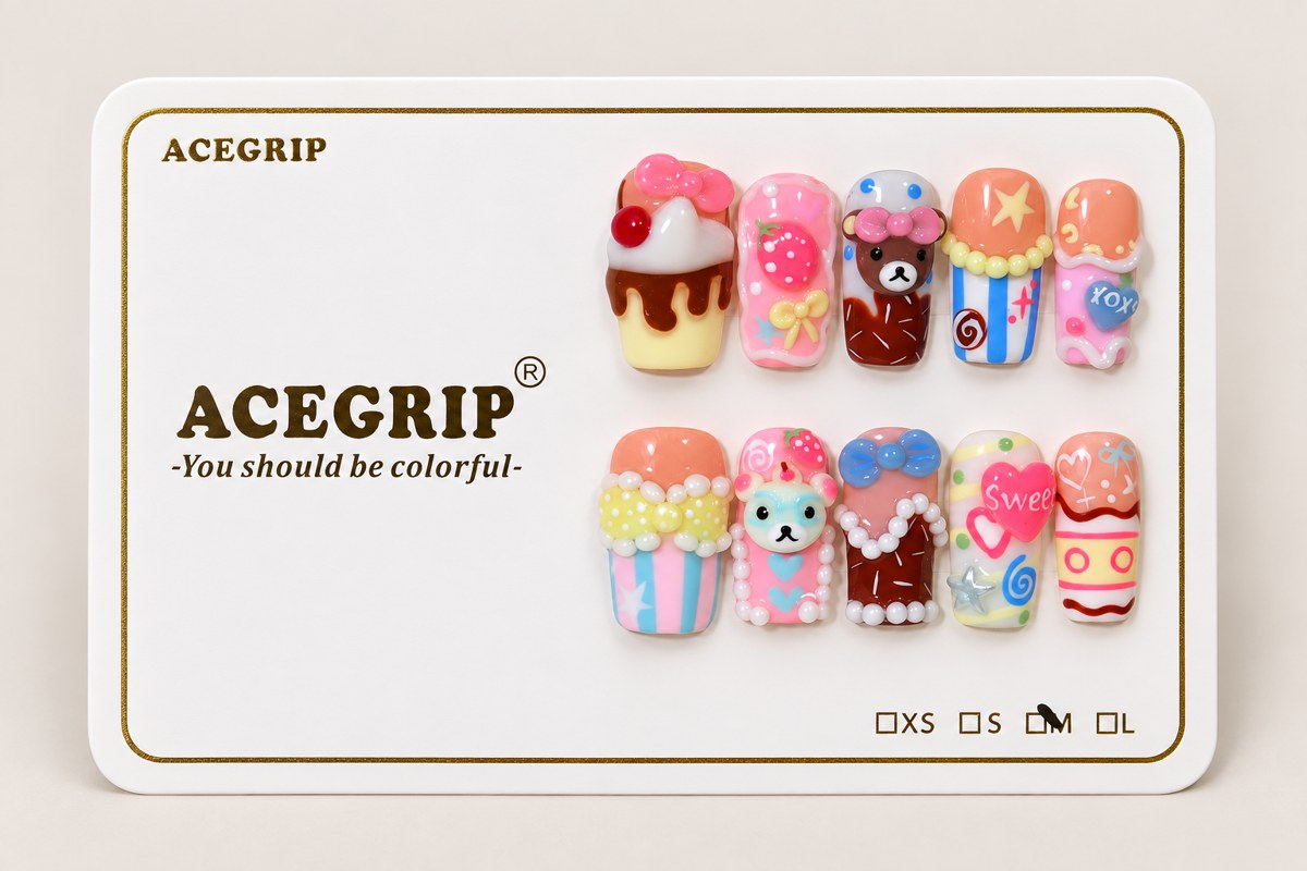 ACEGRIP Rose Candy Companions, style DX7024, complete 10-nail set on its presentation card