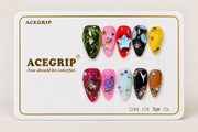 ACEGRIP Jade Stars, style DX7030, complete 10-nail set on its presentation card