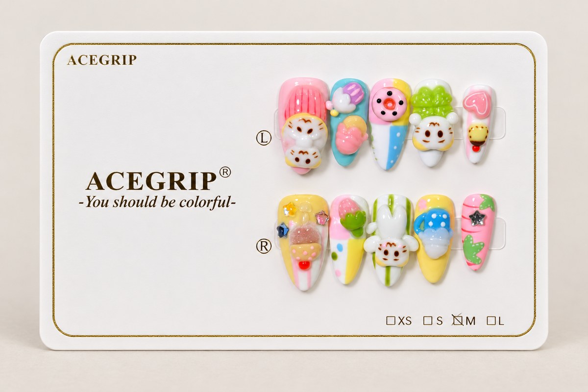 ACEGRIP Rose Companions Candy, style DX7031, complete 10-nail set on its presentation card