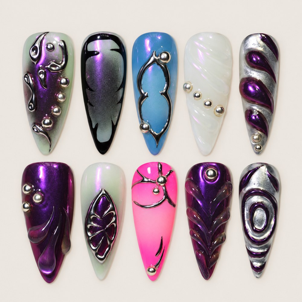 Violet Spirals - Purple Spiral & Line Art Press-On Nails
