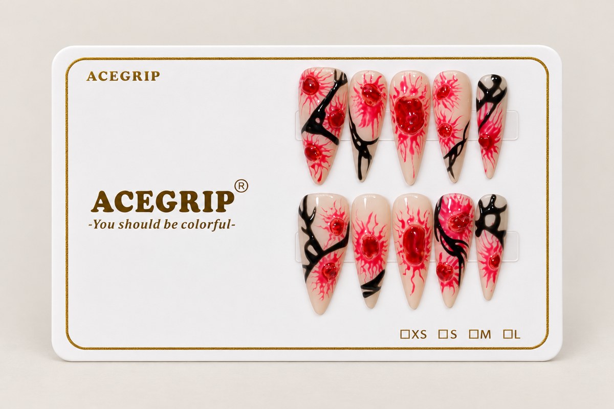 ACEGRIP Blush Bloom Branches, style DX7035, complete 10-nail set on its presentation card