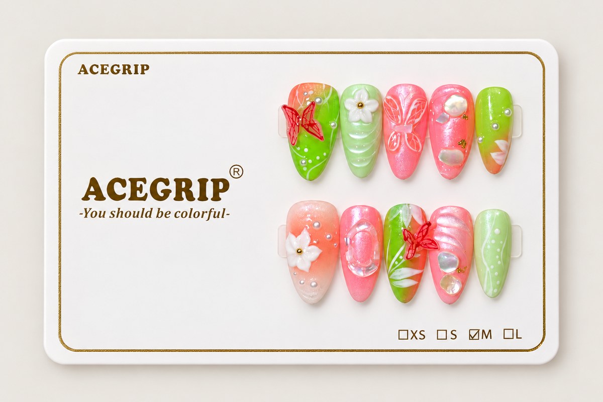 ACEGRIP Rose Butterfly Petals, style DX7043, complete 10-nail set on its presentation card