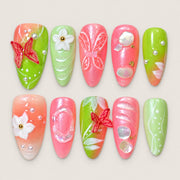 ACEGRIP Rose Butterfly Petals press-on nails in pink, lime green, mint green, and white, with butterfly motifs, style DX7043