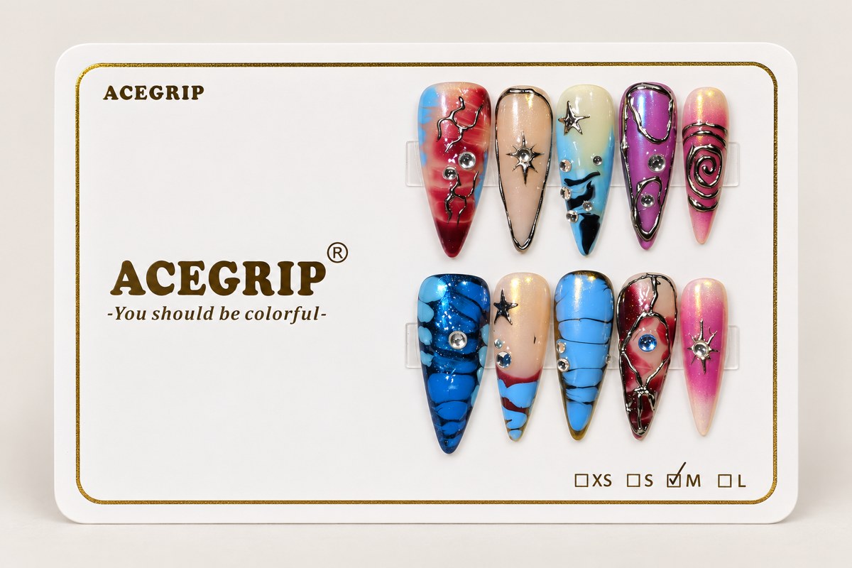 ACEGRIP Azure Constellation, style DX7044, complete 10-nail set on its presentation card