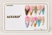 ACEGRIP Blush Cross Petals, style DX7058, complete 10-nail set on its presentation card