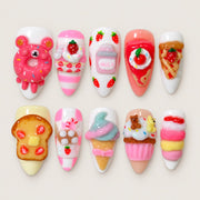 ACEGRIP Rose Berry Candy press-on nails in pink, red, white, and peach nude, with berry motifs, style DX7065