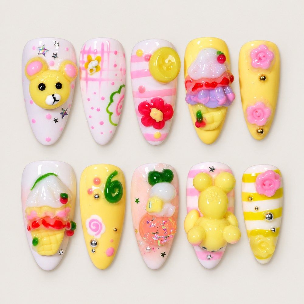 Ivory Companions - White Animal & Dessert Press-On Nails