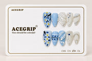 ACEGRIP Azure Garden, style DX7077, complete 10-nail set on its presentation card