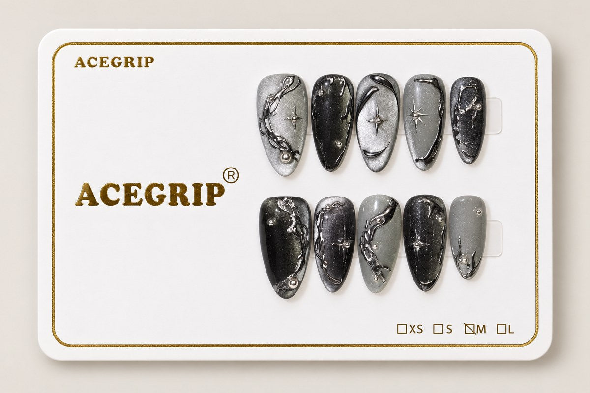 ACEGRIP Smoke Branches, style DX7078, complete 10-nail set on its presentation card