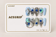ACEGRIP Azure Roses, style DX7080, complete 10-nail set on its presentation card