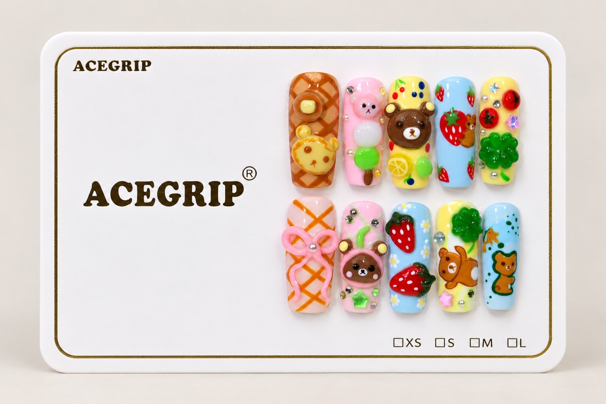 ACEGRIP Rose Companions Berry, style DX7082, complete 10-nail set on its presentation card