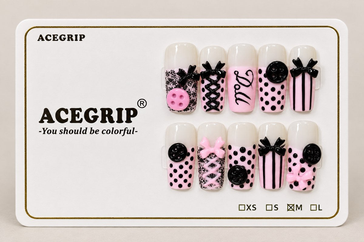ACEGRIP Ivory Bow, style DX7088, complete 10-nail set on its presentation card