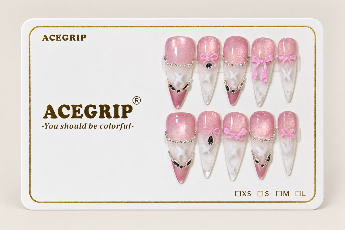 ACEGRIP Rose French Bow, style DX7094, complete 10-nail set on its presentation card