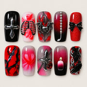 ACEGRIP Onyx Cross press-on nails in black, red, grey, and silver tones, with cross motifs, style DX7100