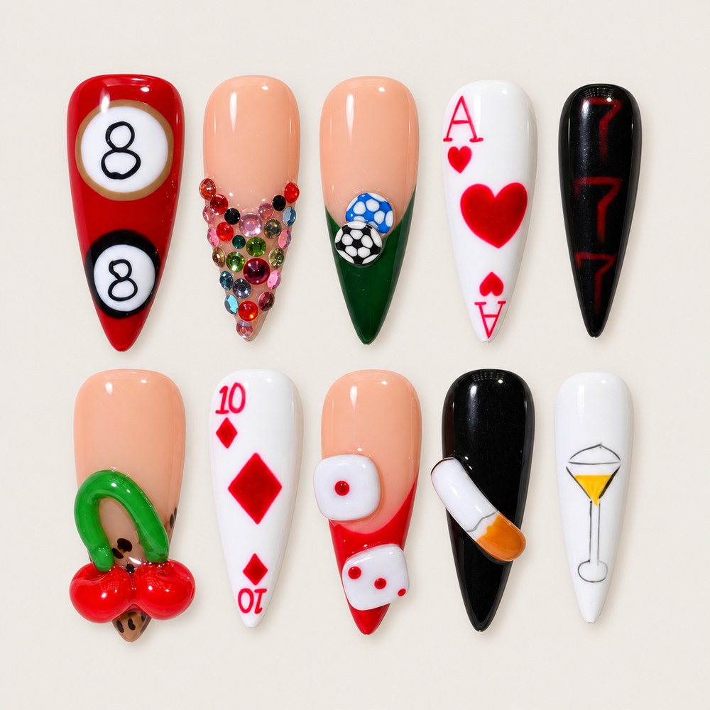Blush Dice Card Game - Peach Nude Dice & Playing-Card Press-On Nails