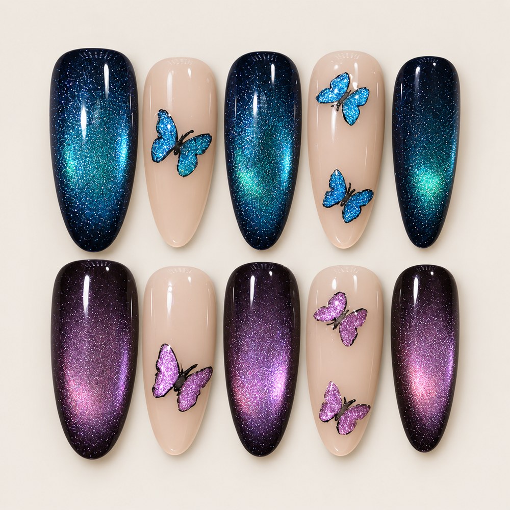 Onyx Azure Butterfly - Black Butterfly Press-On Nails