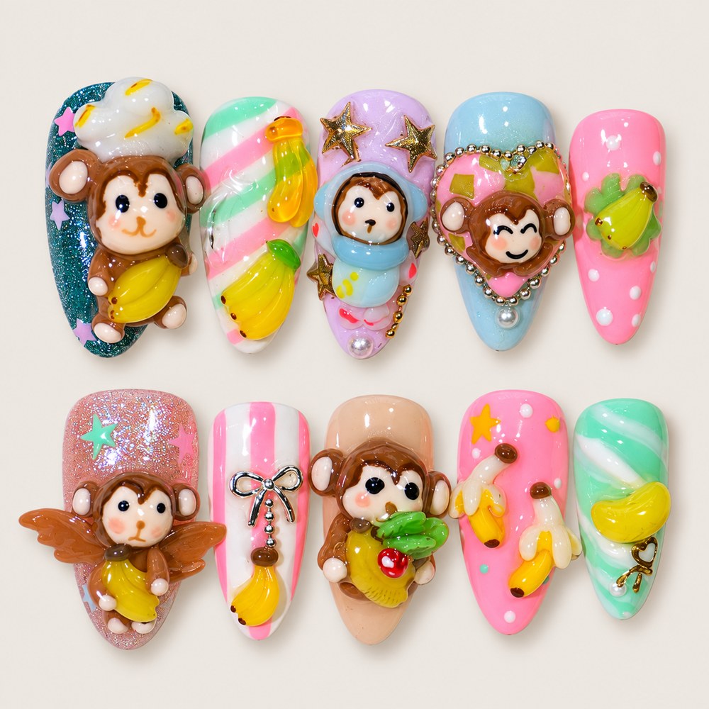 Blush Monkey - Peach Nude Monkey & Banana Press-On Nails