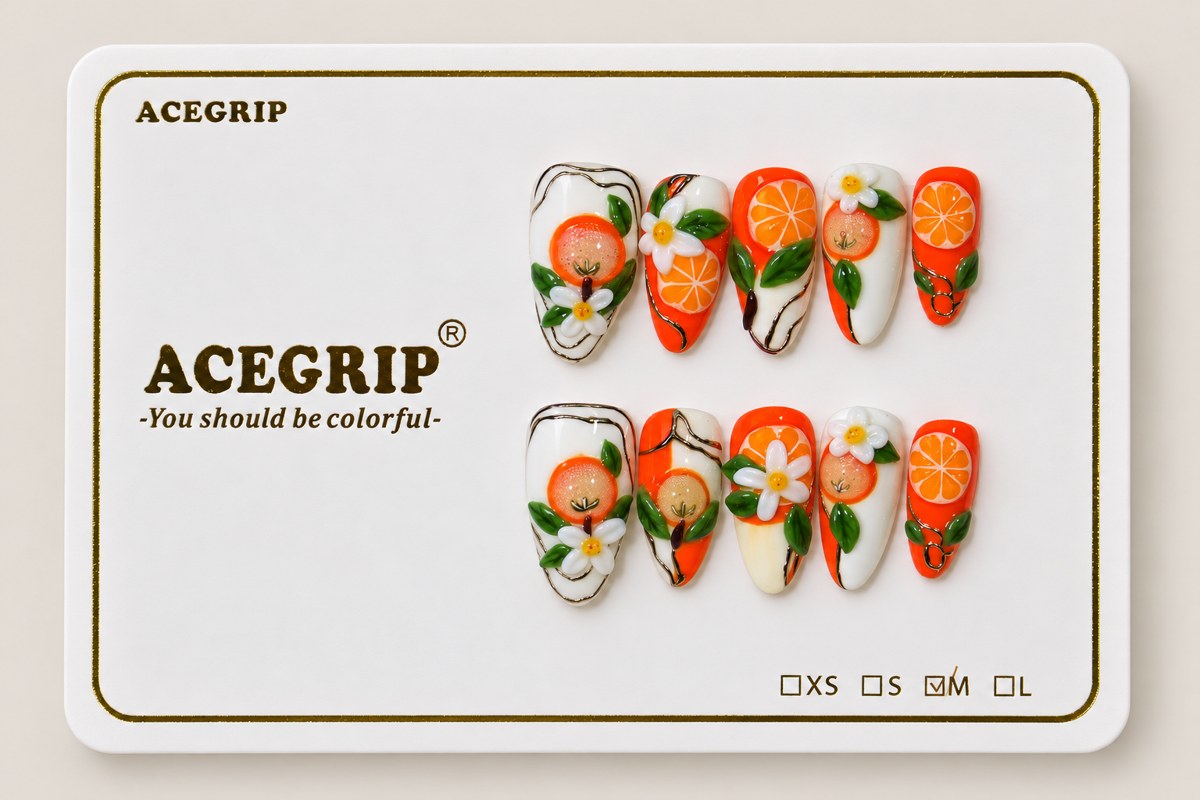 ACEGRIP Ivory Citrus, style FD9017, complete 10-nail set on its presentation card