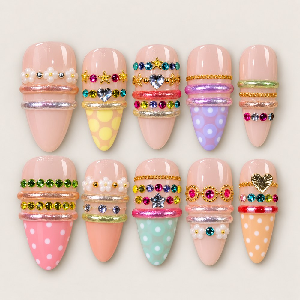 Blush Rings - Peach Nude Ring & Polka Dot Press-On Nails