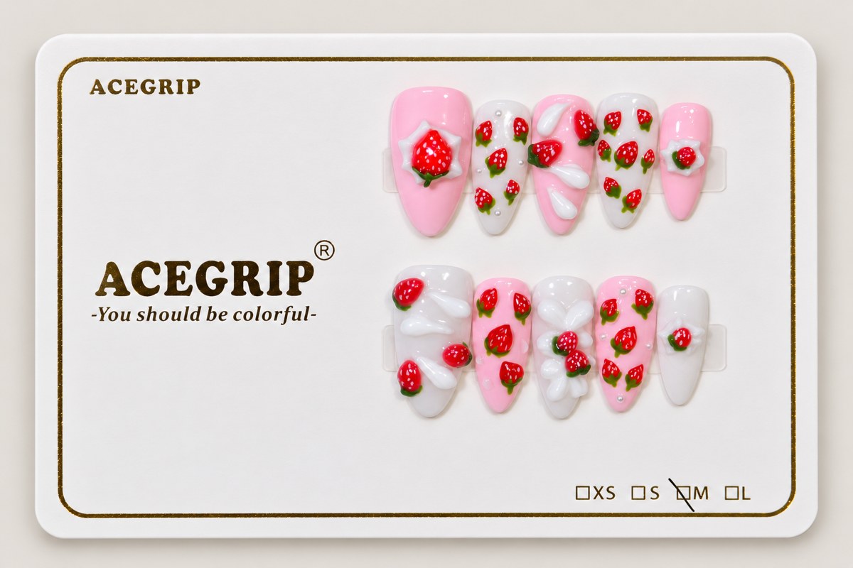 ACEGRIP Rose Berry Leaves, style FD9034, complete 10-nail set on its presentation card