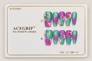 ACEGRIP Lagoon Bloom, style FD9038, complete 10-nail set on its presentation card