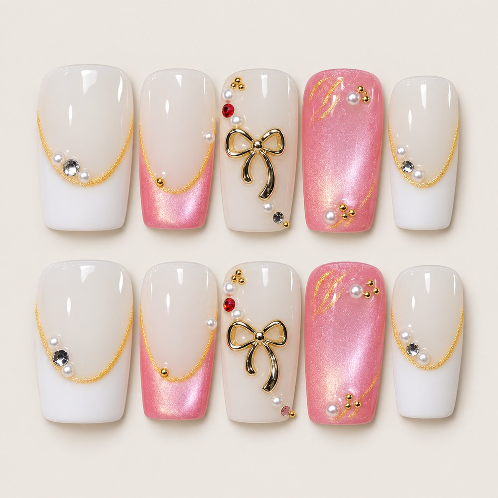 Ivory Tips - White French & Bow Press-On Nails