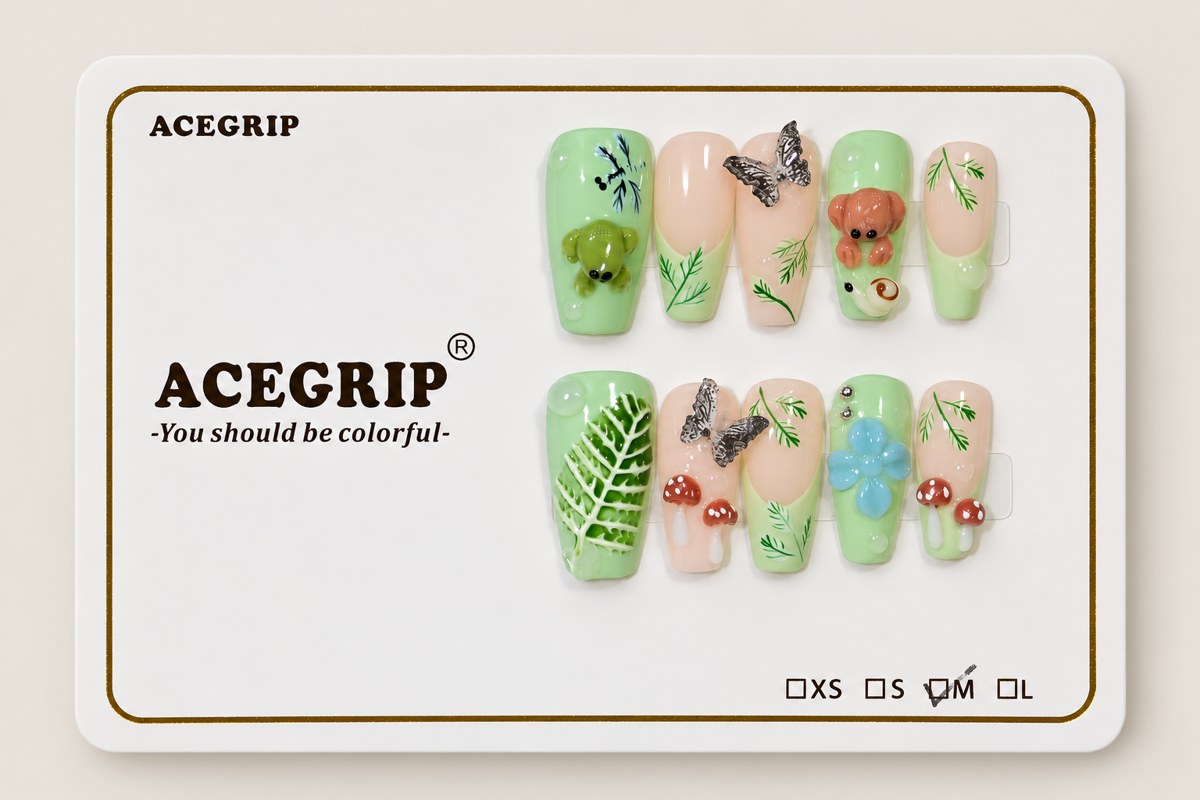 ACEGRIP Mint Leaves, style FD9044, complete 10-nail set on its presentation card