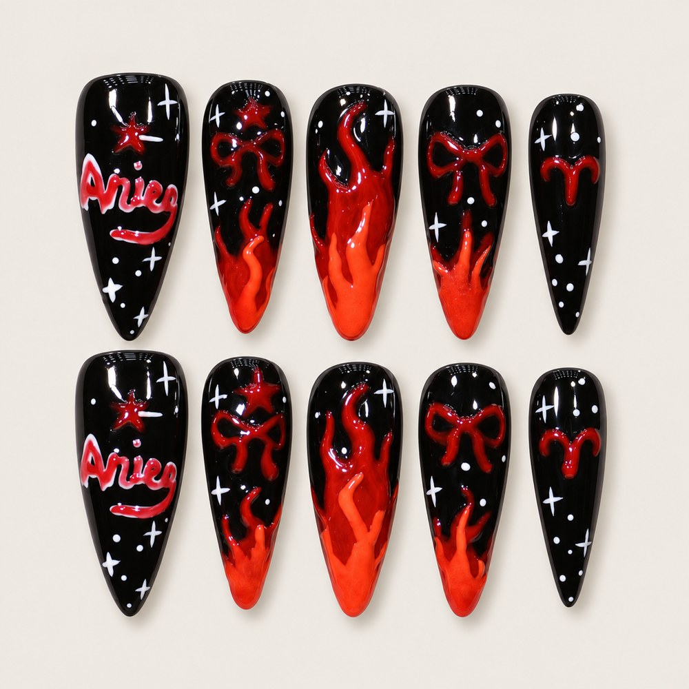 Onyx Flame - Black Flame & Bow Press-On Nails