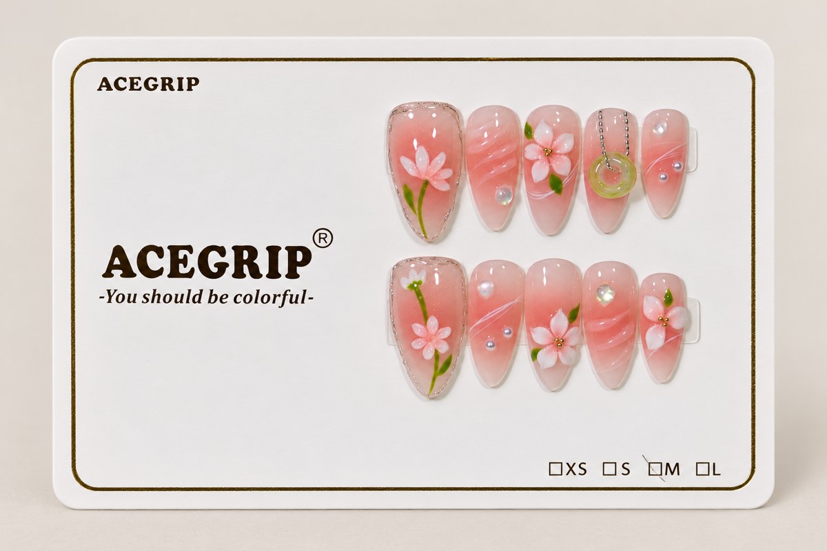 ACEGRIP Rose Petal Sculpture, style FD9049, complete 10-nail set on its presentation card