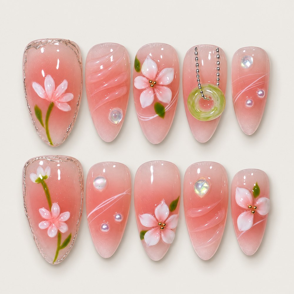 Rose Petal Sculpture - Pink Floral & Sculpted Texture Press-On Nails