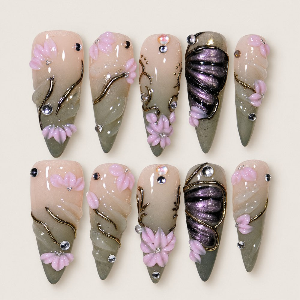 Blush Petal Sculpture - Peach Nude Floral & Sculpted Texture Press-On Nails
