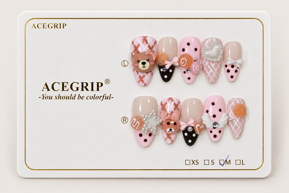 ACEGRIP Blush Companions, style FD9054, complete 10-nail set on its presentation card