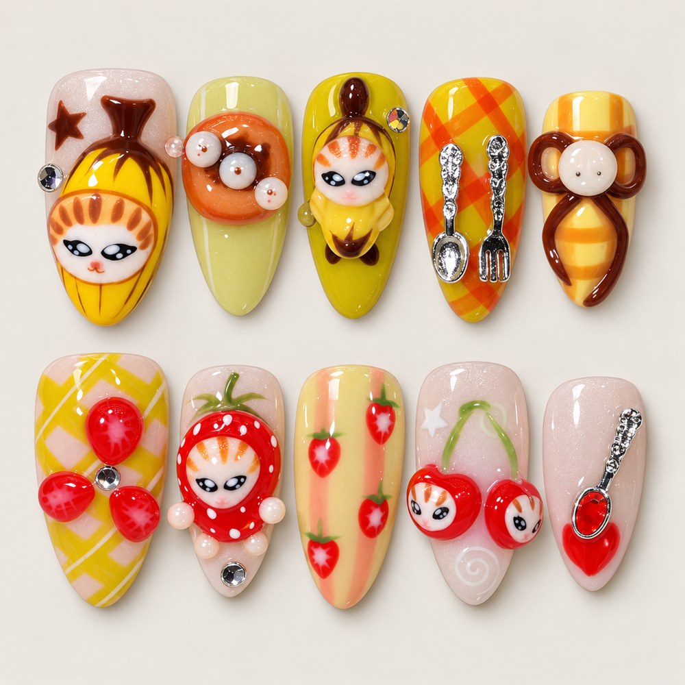 Blush Expressions - Peach Nude Face & Cherry Press-On Nails